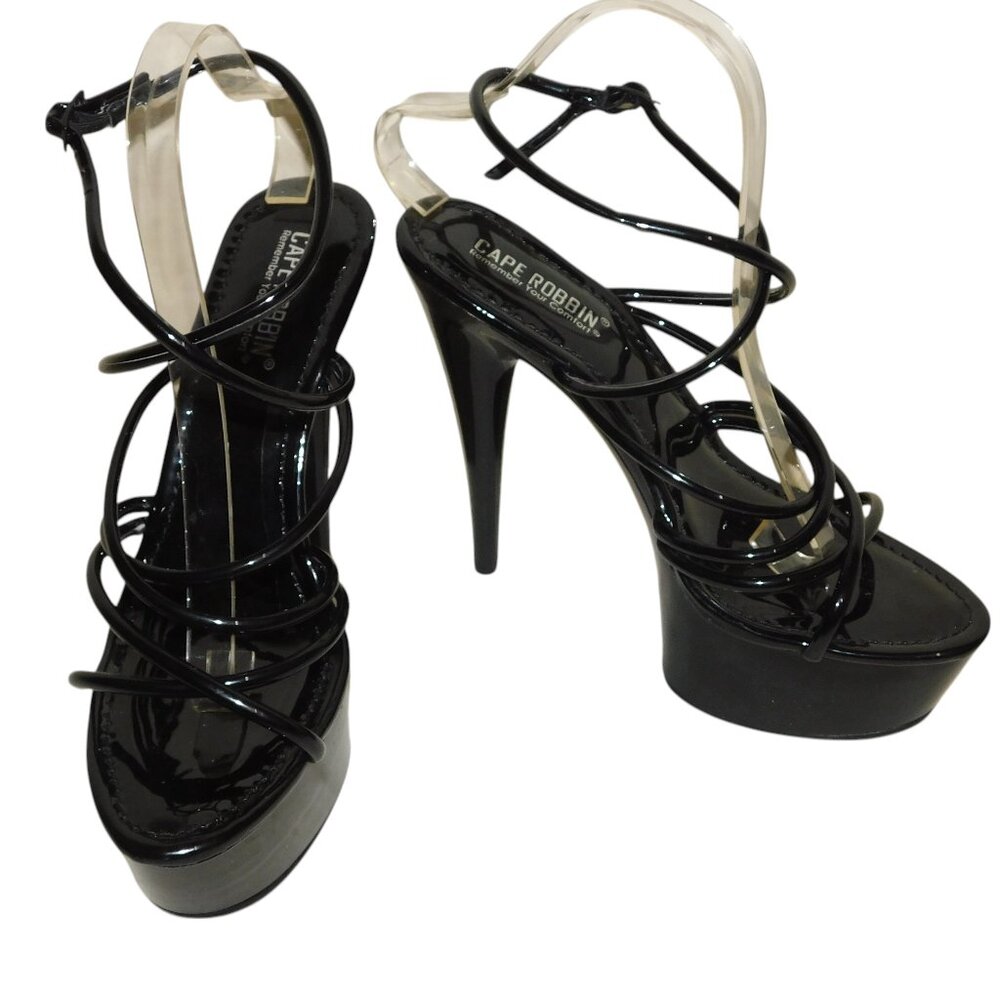 Cape Robbin Black Patent Strappy Platform Heels